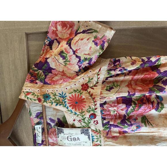 NWT Vintage Goa Square Neck Embroidered Floral Boho Top in Mango Women size Med​ - Picture 5 of 13